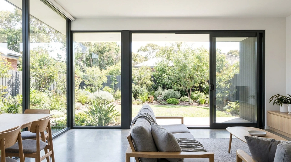 Modern high-performance aluminium glazed windows in a contemporary Australian home.