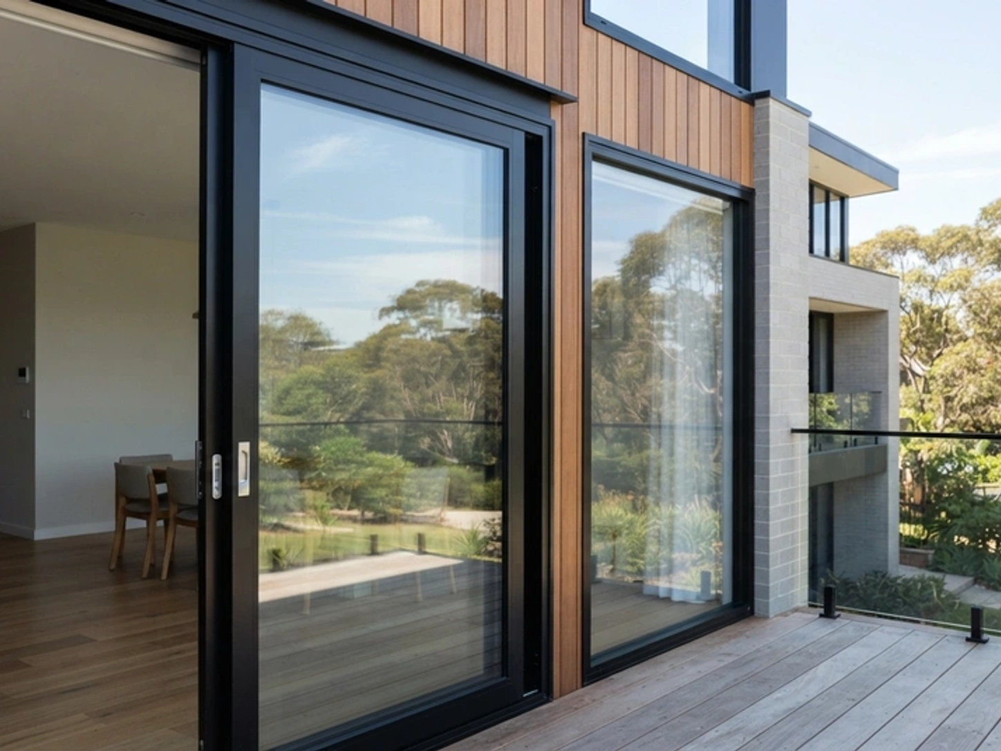 Contemporary Australian architectural construction featuring precision double-glazed aluminium windows under bright clear sky
