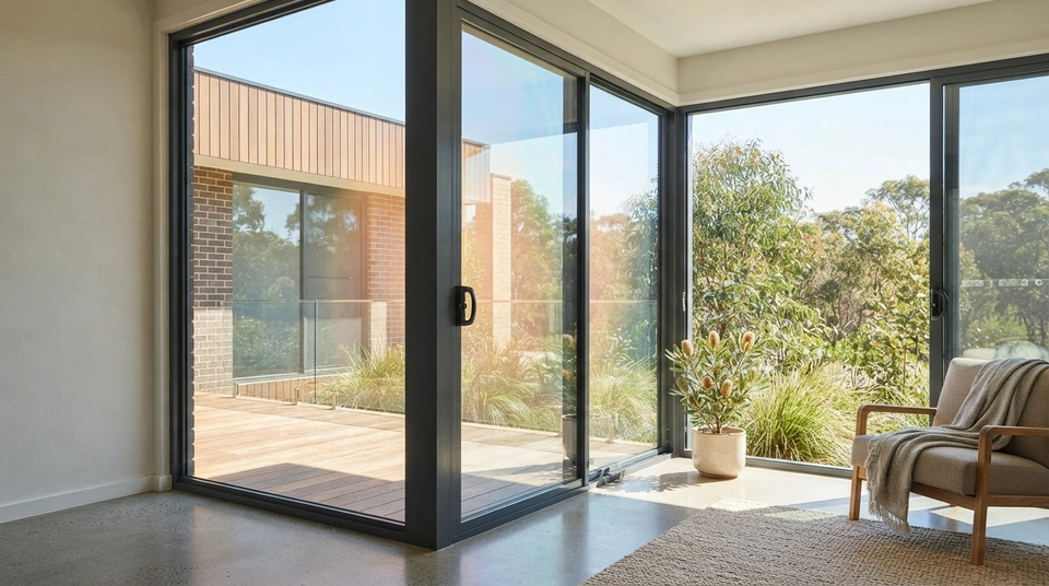 Sunlight streaming through a modern window, illustrating solar heat gain and the role of SHGC in managing indoor temperatures for energy-efficient homes.