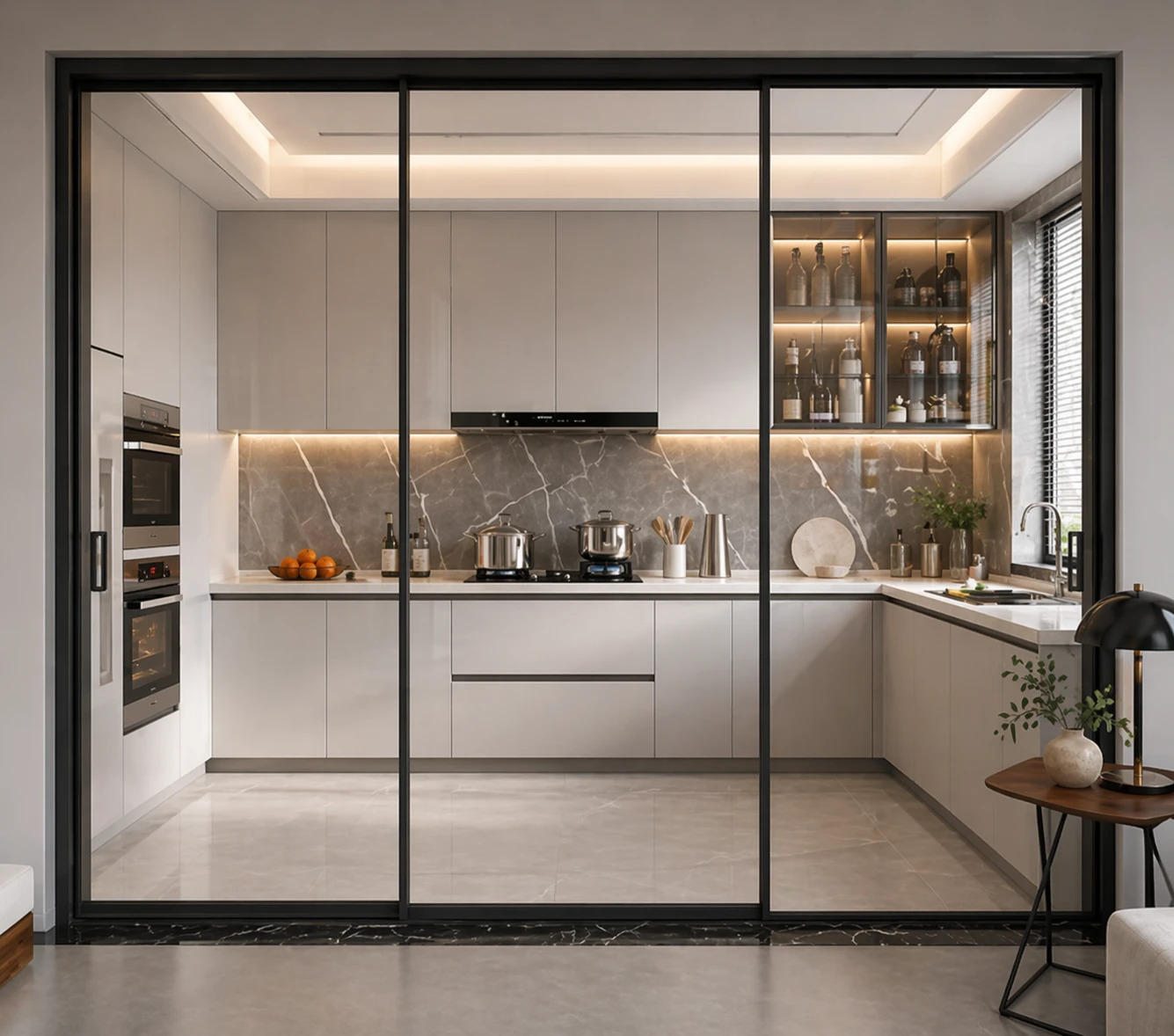 Sliding aluminium door system for indoor outdoor architectural transition