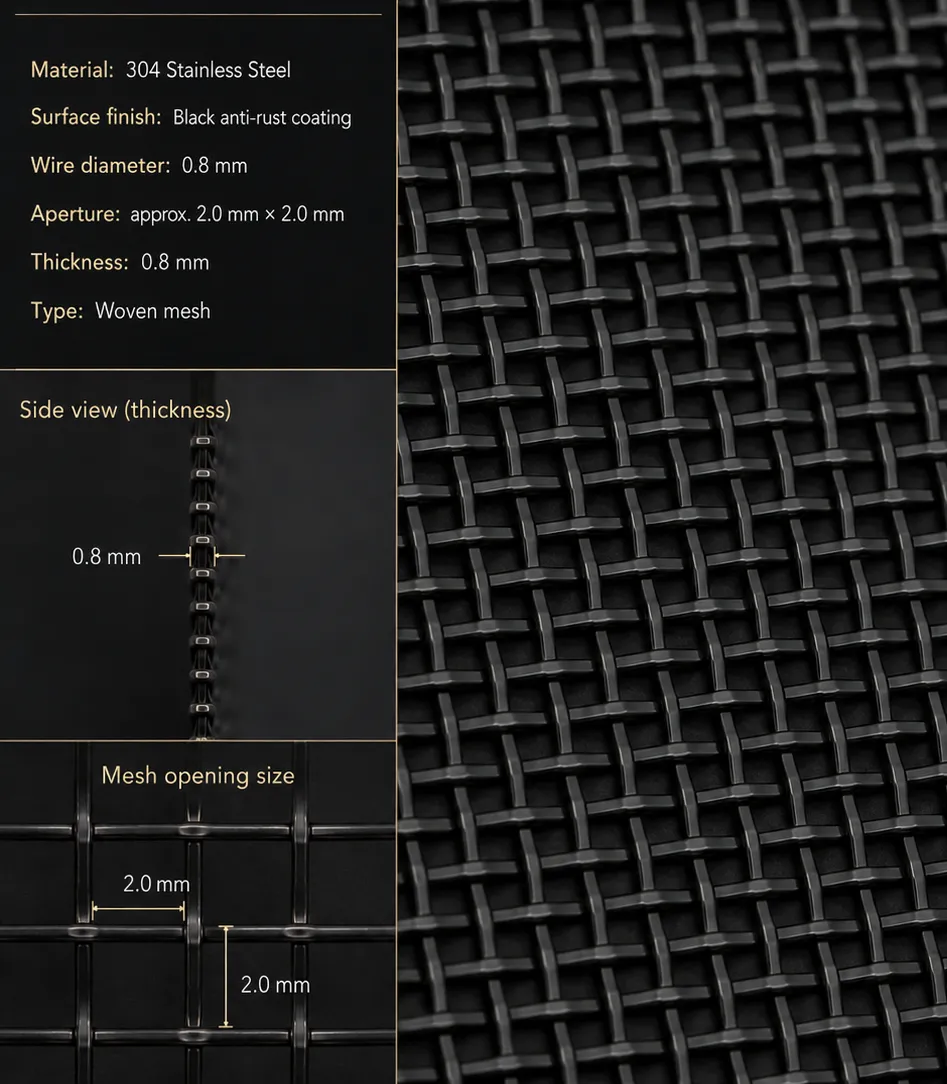 0.8mm stainless steel mesh render for architectural screen specification